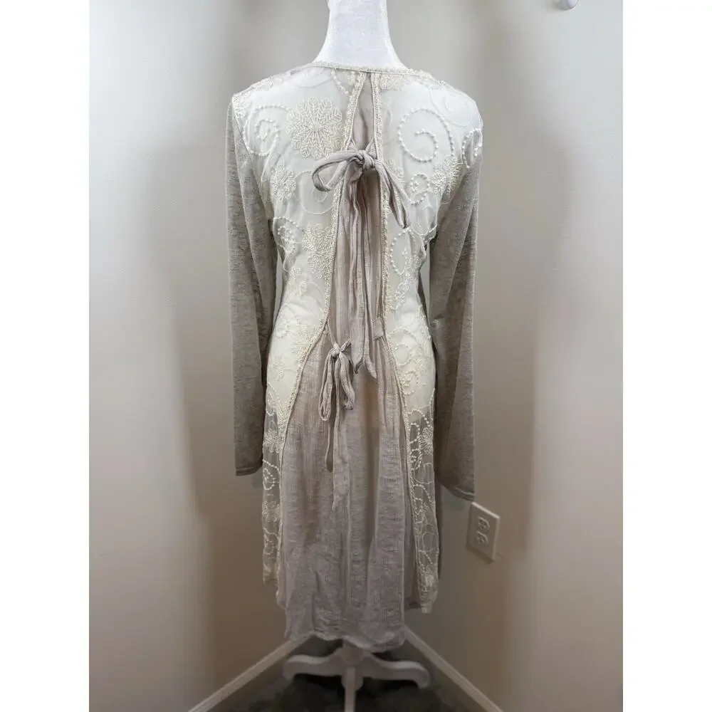 A’reve Mixed Media Long Line Cardigan Size Large Boho Lagenlook Cottagecore